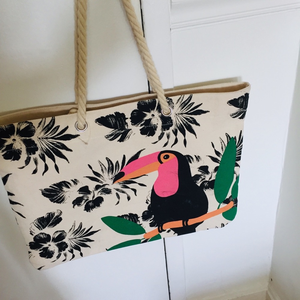 Colorful Toucan & Hibiscus Tote